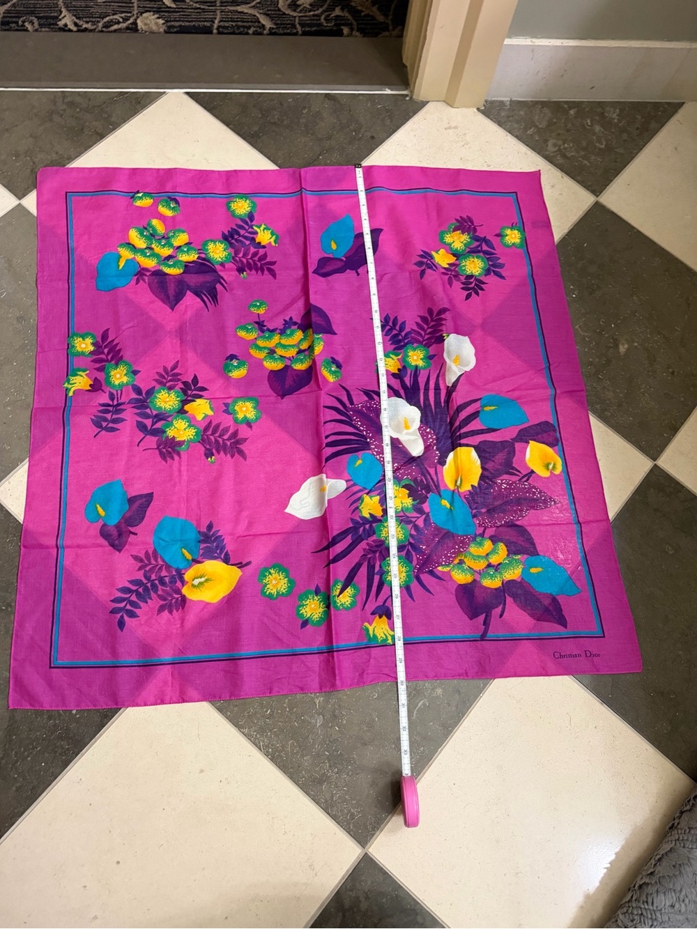 Vintage Christian Dior 30x30 Tropical Floral Scarf - Picture 12 of 12